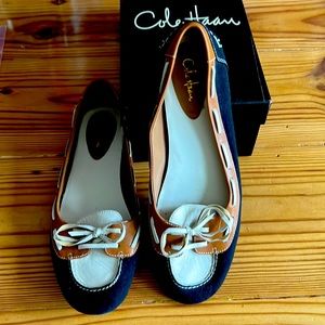 Canvas & leather two-tone Cole Haan ballet flats, size 9.